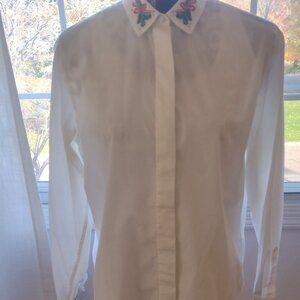Sandra Ingrish Holiday White Cotton Button Down Shirt